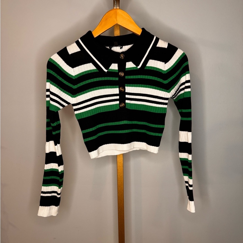 Green and Black Striped Crop Top